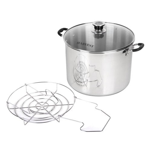 Harvest Stainless Steel 20 Qt Canning Pot with Rack | Water Bath or Steam Canning | Works on All Stovetops Including Induction, Glass, Gas (Stainless Steel Canner + Tools) (Stainless Steel Canner)