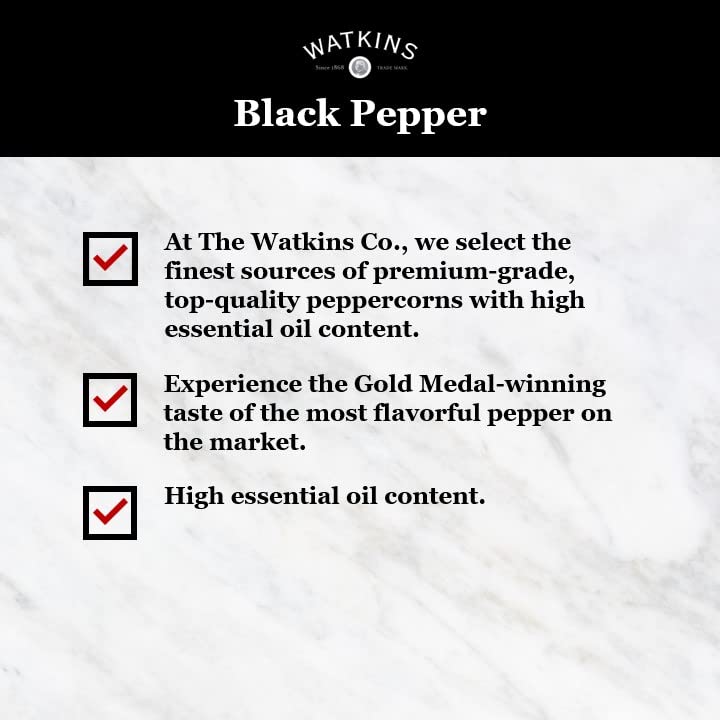 Watkins Gourmet Black Pepper Spice Tin - Pure Ground, 6 oz | Perfect for Flavorful Cooking