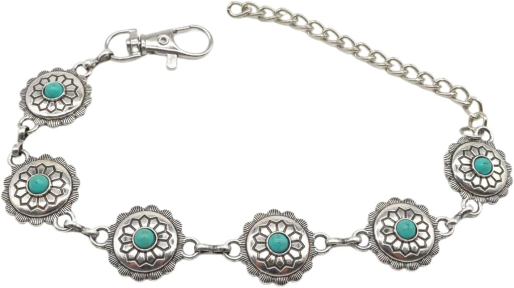TrendyFashionJewelry Women's Western Boot Bracelet - Silver Chain Anklet with Turquoise Beads & Flower Charms