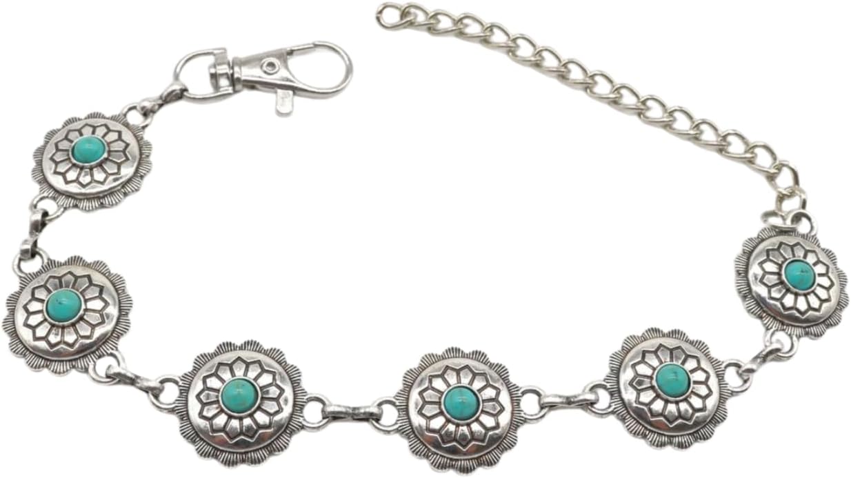 TrendyFashionJewelry Women's Western Boot Bracelet - Silver Chain Anklet with Turquoise Beads & Flower Charms