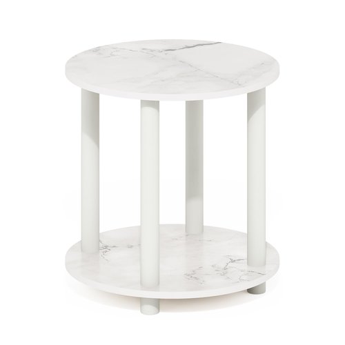 Furinno Turn-N-Tube 2-Tier Round Wooden End Table, Marble White