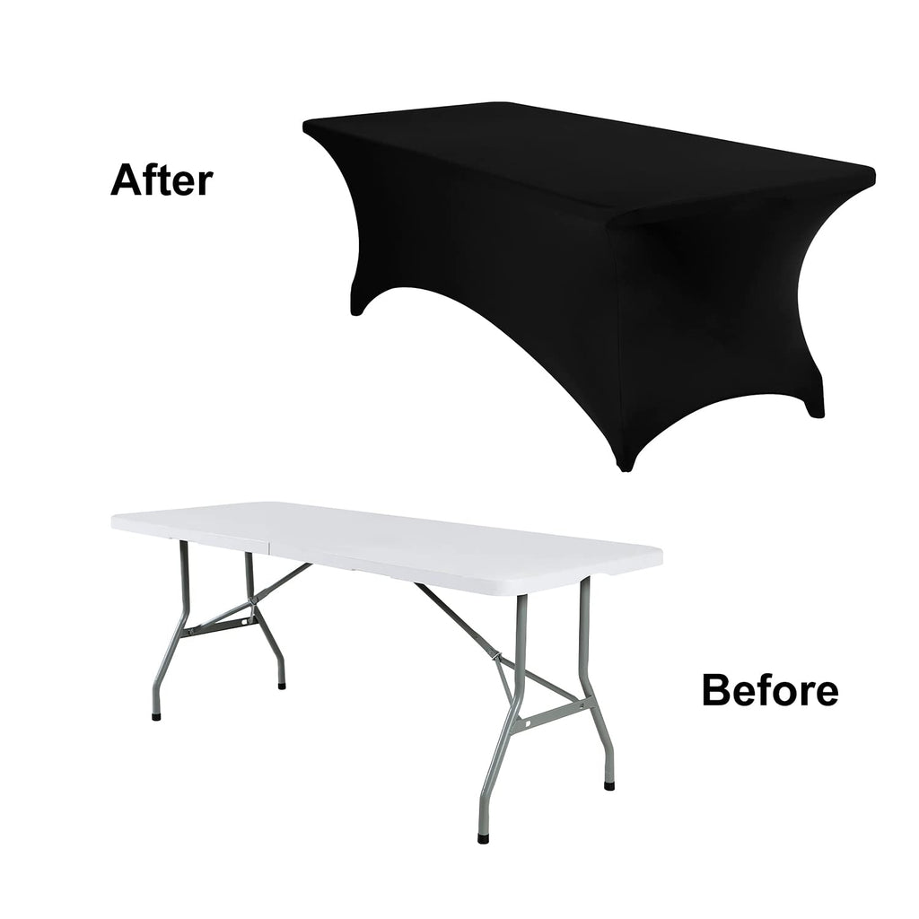 eccwai 4Pack Spandex Waterproof Table Covers 8ft，Spandex 8ft Waterproof Table Cover for Party,Wedding, Banquet, and Events(Black)