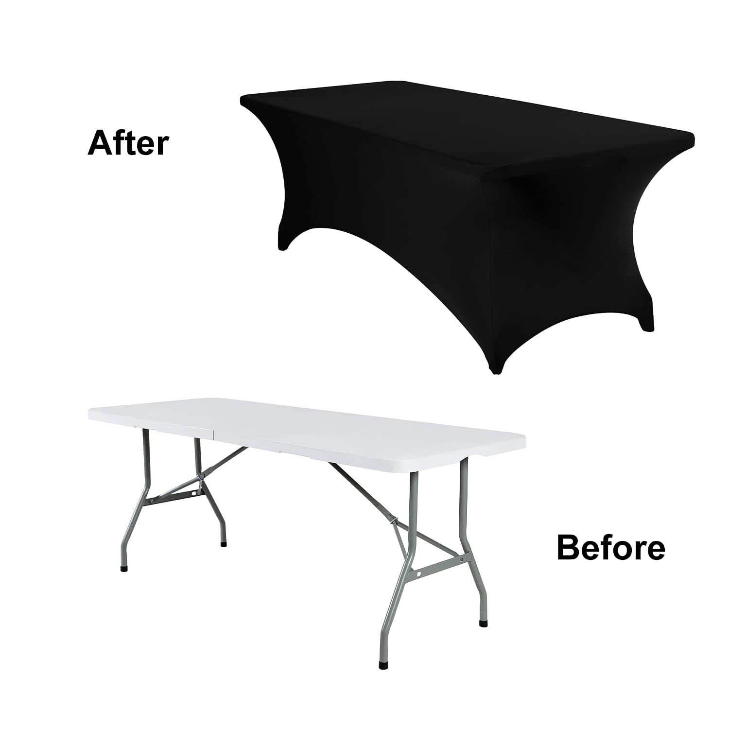 eccwai 4Pack Spandex Waterproof Table Covers 8ft，Spandex 8ft Waterproof Table Cover for Party,Wedding, Banquet, and Events(Black)