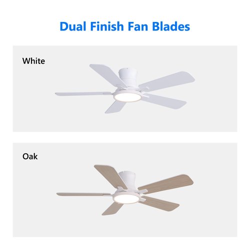 Fanbliss Ceiling Fans with Lights, 44 Inch Flush Mount Ceiling Fan, Remote Control, Reversible, 3CCT, Dimmable, Noiseless, White Small Ceiling Fan for Bedroom, Indoor/Outdoor Use