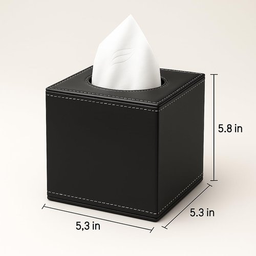 PU Leather Tissue Box Cover with Magnetic Bottom – Square Cube Dispenser for Home, Office, Car, Hotel – Modern Tissue Holder Square for Kleenex, Stylish 5.3″*5.3″*5.8″