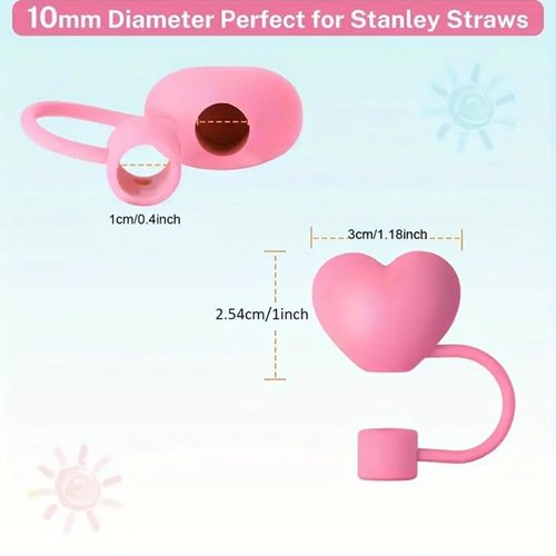 5PCS Heart Straw Topper Compatible with Stanley 30&40 Oz Tumbler Cup, Silicone Straw Covers Cap10mm 0.4in Cute Funny Dust-Proof Reusable Straws Tips Lids,Cute Straws Protector Decorations