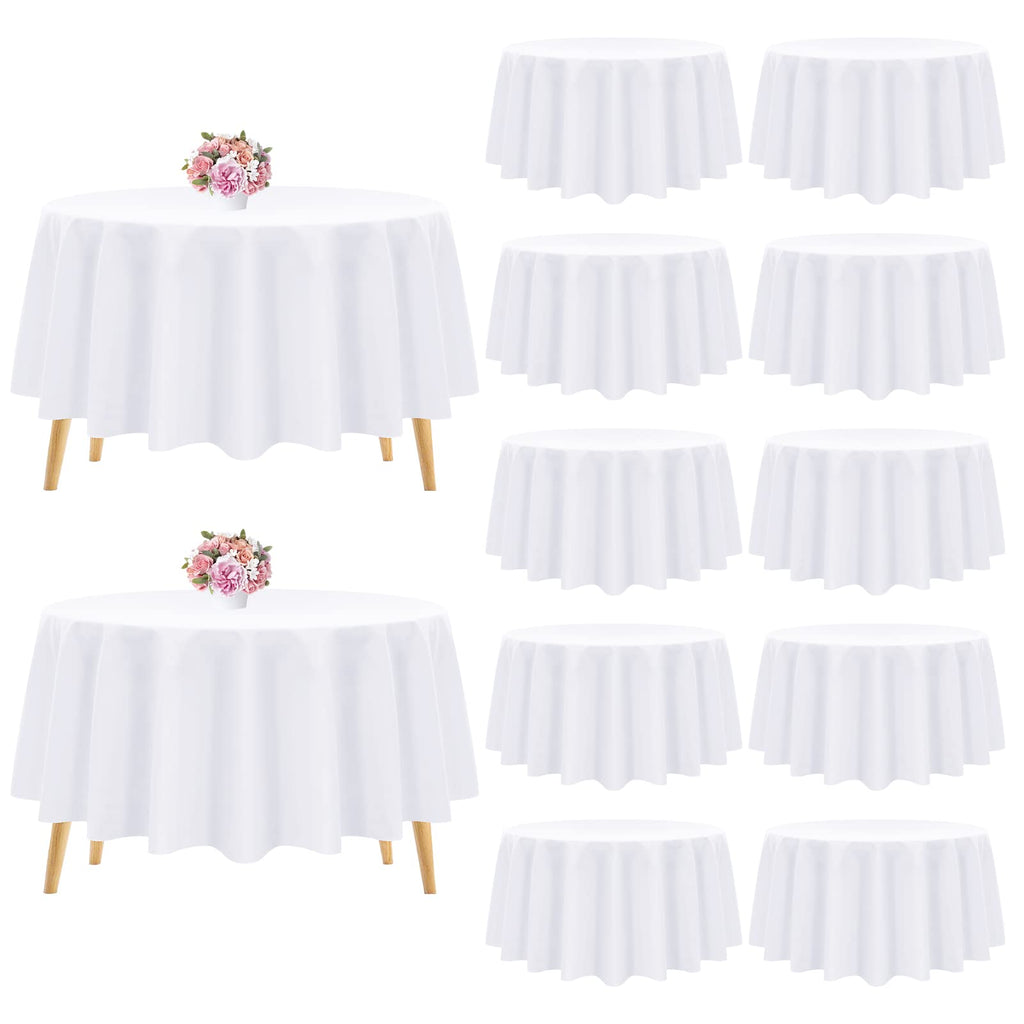 Pesonlook 12 Pack Round Tablecloth White Polyester Table Cloths 90 Inch Washable Fabric Round Table Cover White Tablecloth for Wedding/Party/Banquet
