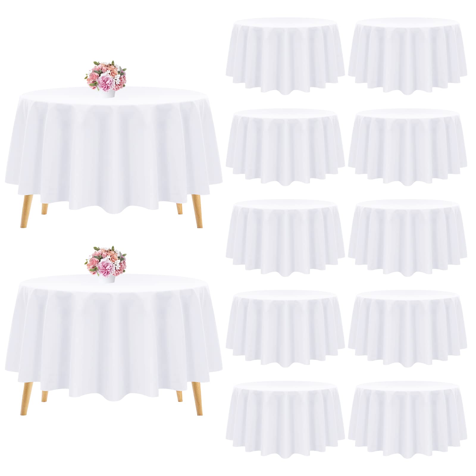 Pesonlook 12 Pack Round Tablecloth White Polyester Table Cloths 90 Inch Washable Fabric Round Table Cover White Tablecloth for Wedding/Party/Banquet