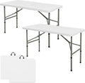 Regine Switzerland Folding Camping Table Set of 2 - 4FT Heavy-Duty Plastic with Steel Legs | Portable & Versatile for Indoor/Outdoor Events (White)