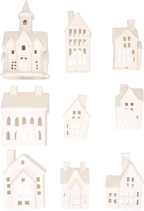 Mark Feldstein & Associates Winter Village LED Tea Light Set - 31-Piece Porcelain Christmas Figurines