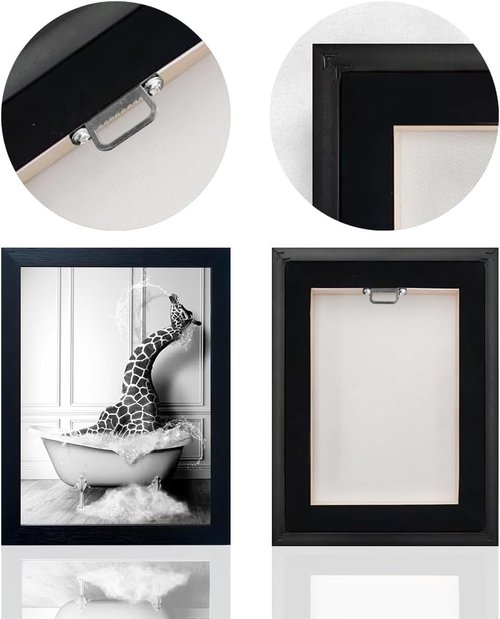 Funny Giraffe in Bathtub Canvas Wall Art - Black and White Bathroom Decor by [Brand Name]