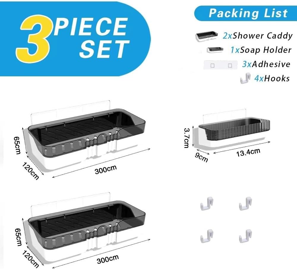Skiennix 2-Pack Shower Caddy - Separable Organizer with Soap Dish & Hooks | No-Drill Double Layer Shelf (Black)