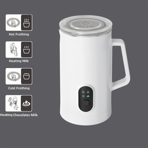 JZLHYSNDYL 4 IN 1 Electric Milk Frother, Automatic Hot & Cold Milk Foamer, 19.6oz/580ml Large Capacity for Latte Coffee Hot Chocolates Cappuccino (White, 220V EU PLUG)