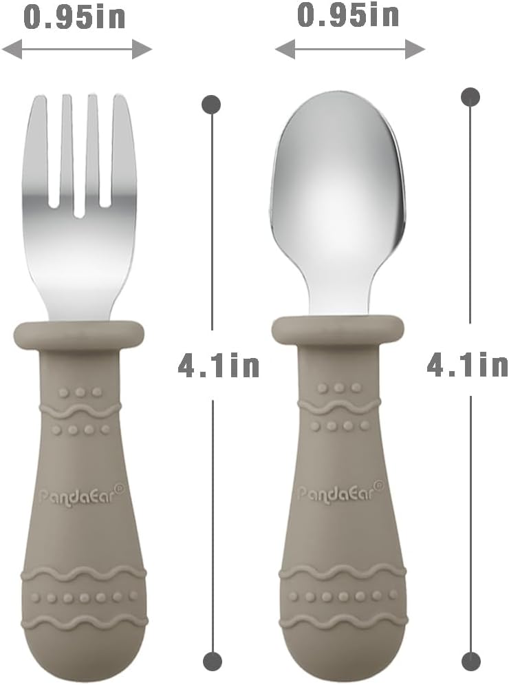 PandaEar Toddler Utensils - 6 Pack Kids Spoons & Forks | Stainless Steel & Silicone, Dishwasher Safe