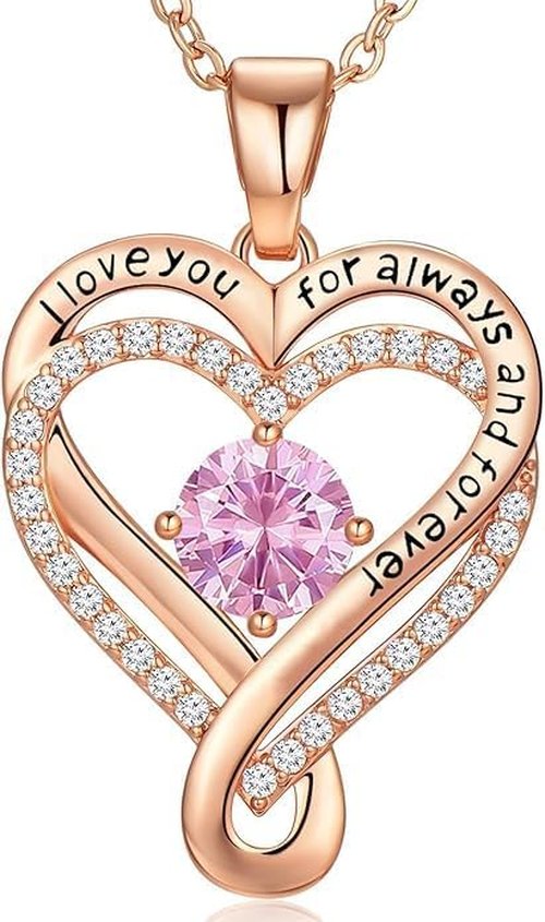 Infinity Necklace by S925 - Elegant Rose Gold Birthstone Pendant Jewelry Gift for Women