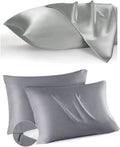 Bedsure Grey Satin Pillowcase - Queen Size Cooling Pillowcases with Zipper Closure