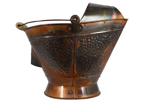 Pellethead Decorative Coal Hod Bucket – Distressed Brass Finish, Snout Spout, Embossed Pattern, Dual Handles for Pellet Stoves, Fireplaces, Hopper Filling & Ash Removal