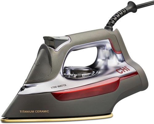 CHI Steam Iron - Powerful 1700 Watts with 300+ Steam Holes & Titanium Ceramic Soleplate - XL 10’ Cord