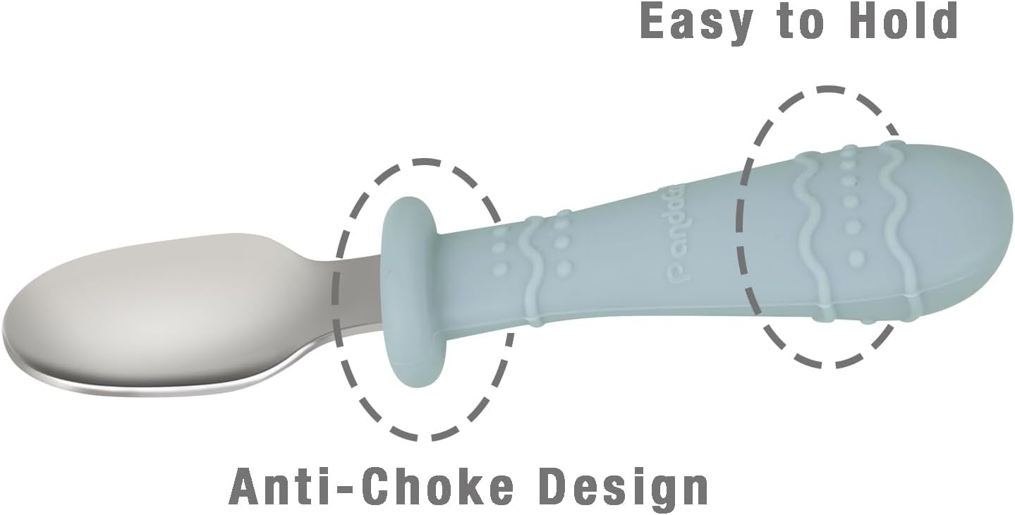 PandaEar Toddler Utensils - 6 Pack Kids Spoons & Forks | Stainless Steel & Silicone, Dishwasher Safe