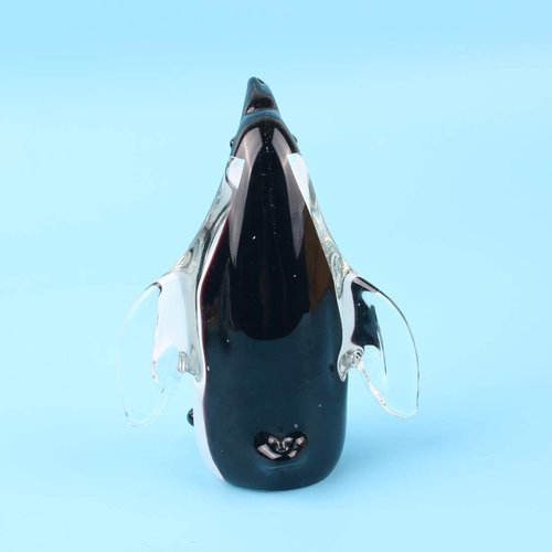 Hophen Glass Penguin Figurine - Handmade Blown Crystal Sculpture | White & Black Collectible Desk Decor