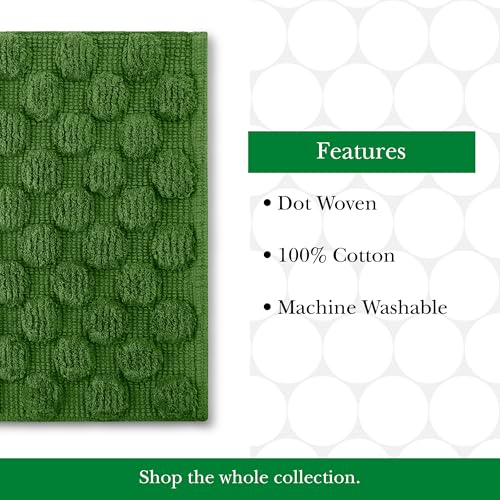 Kate Spade New York Dotted Woven Bath Rug, 17 in x 24 in, Absorbent Bath Mat, Slip Resistant, Made from 100% Cotton, Machine Washable, Green