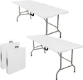 Folding Tables Set of 2 - Lightweight Rectangular Portable Plastic with Steel Legs | 5.85FT White for Events & Picnics