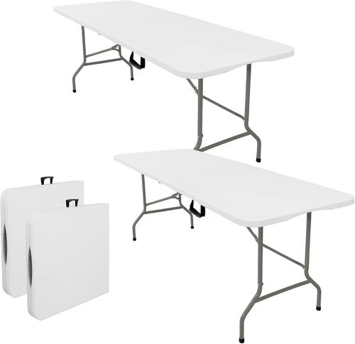 Folding Tables Set of 2 - Lightweight Rectangular Portable Plastic with Steel Legs | 5.85FT White for Events & Picnics