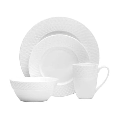 Mikasa Trellis Bone China 16-Piece Dinnerware Set, Service for 4, White Lightweight Porcelain with Textured Design, Chip-Resistant and Dishwasher Safe