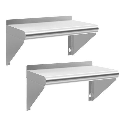 Chingoo Stainless Steel Shelf 14" x 24", 2 Pack NSF Wall Mounted Commercial Metal Shelving with Backsplash for Restaurant, Utility Room, Kitchen and Garage