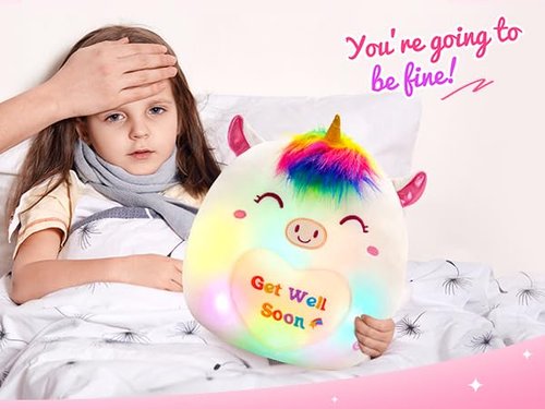 Athoinsu 12" Get Well Soon Unicorn Led Plush Pillow Soft Sofa Cushion Squishy Plushie Toy Cute Stuffed Animal Room Decor Feel Better Gifts for Recovering Patient