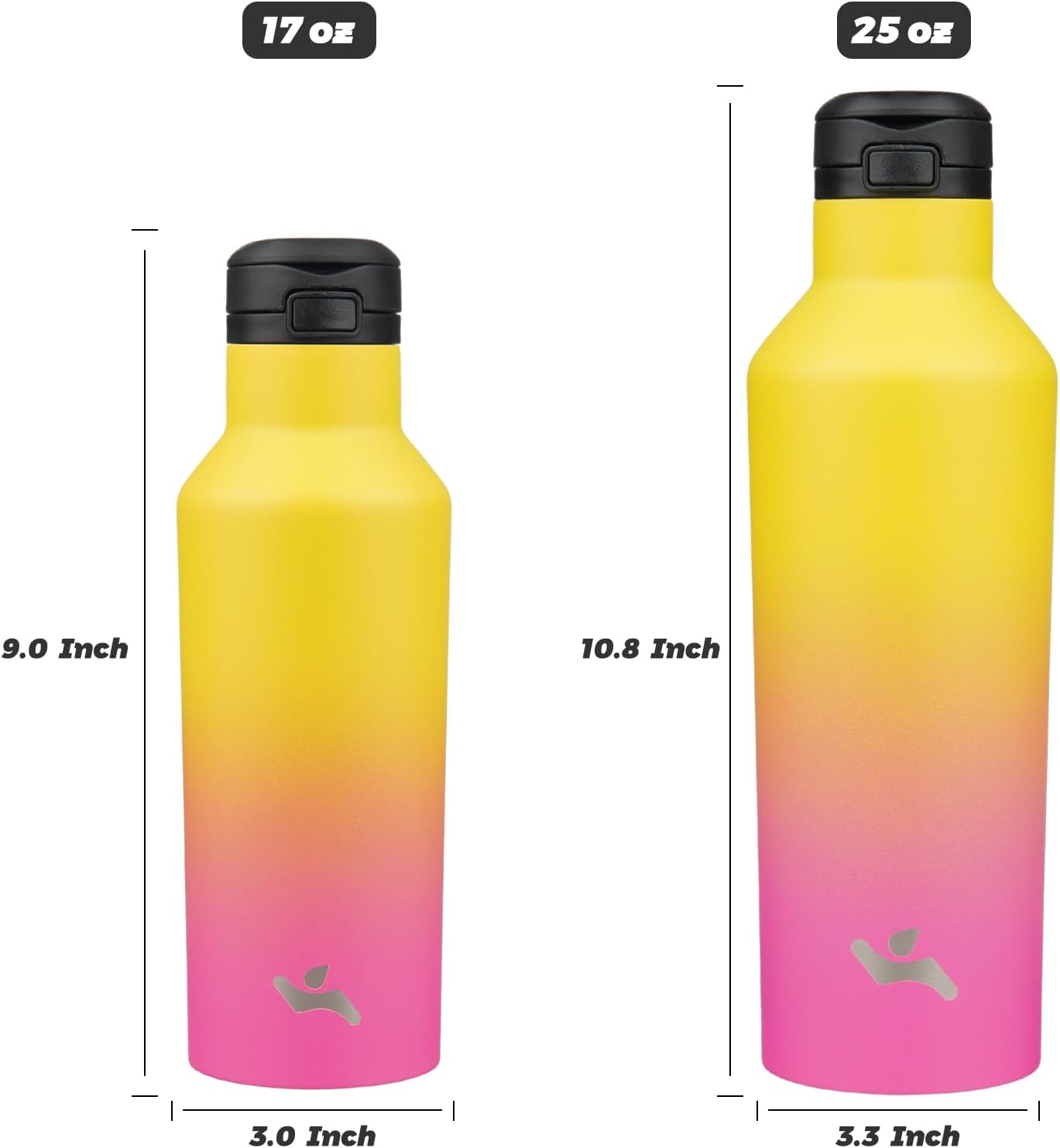 Skiennix Insulated Water Bottle - 17 Oz Double Wall Vacuum Stainless Steel Flask with Straw & Lids | Rainbow