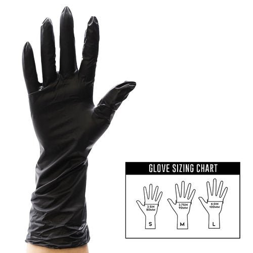 Colortrak Black Vinyl Gloves, Extra Length Disposable Latex-Free & Powder-Free Extended Cuff Hair Color Gloves for Chemical Processing & Salon Services, 100 Count, Medium