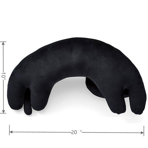 Furvana U-Shaped Cat Plush Pillow, Cute Plushies, 20" - Ultrasoft Cat Stuffed Animal, Birtday Gift (Black)