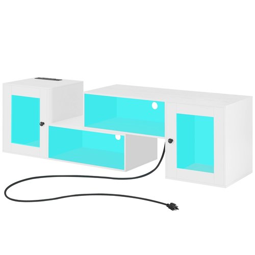 VECELO Deformable LED TV Stand with Power Outlets for 55/60/65/70 Inch Televisions, Gaming Entertainment Center with Cabinet for Living Room Bedroom, 4 AC Outlets & 2 USB-A Ports