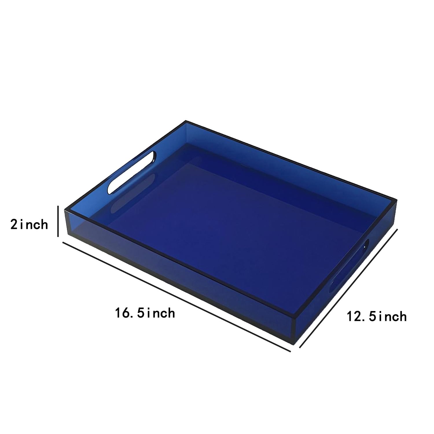 Sturdy 16" Acrylic Serving Tray with Handles - Ottoman Coffee Table Organizer for Food, Tea, Snacks, Vanity & Kitchen Countertop - Multi-Use for Bathroom, Living Room, Bar Parties (Dark Blue)