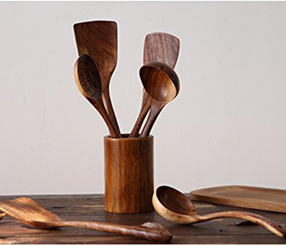 Skiennix Wooden Utensil Set - 4-Piece Luxury Natural Teak Cooking Spoons & Spatulas | Ideal Gift for Home Chefs