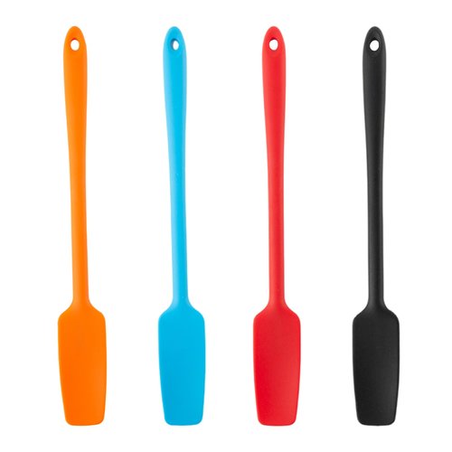 4 Pcs Silicone Jar Spatulas with Long Handle, Non-Stick Rubber Spatula Heat Resistant Silicone Scraper Spatulas for Baking Cooking Blenders Mixing