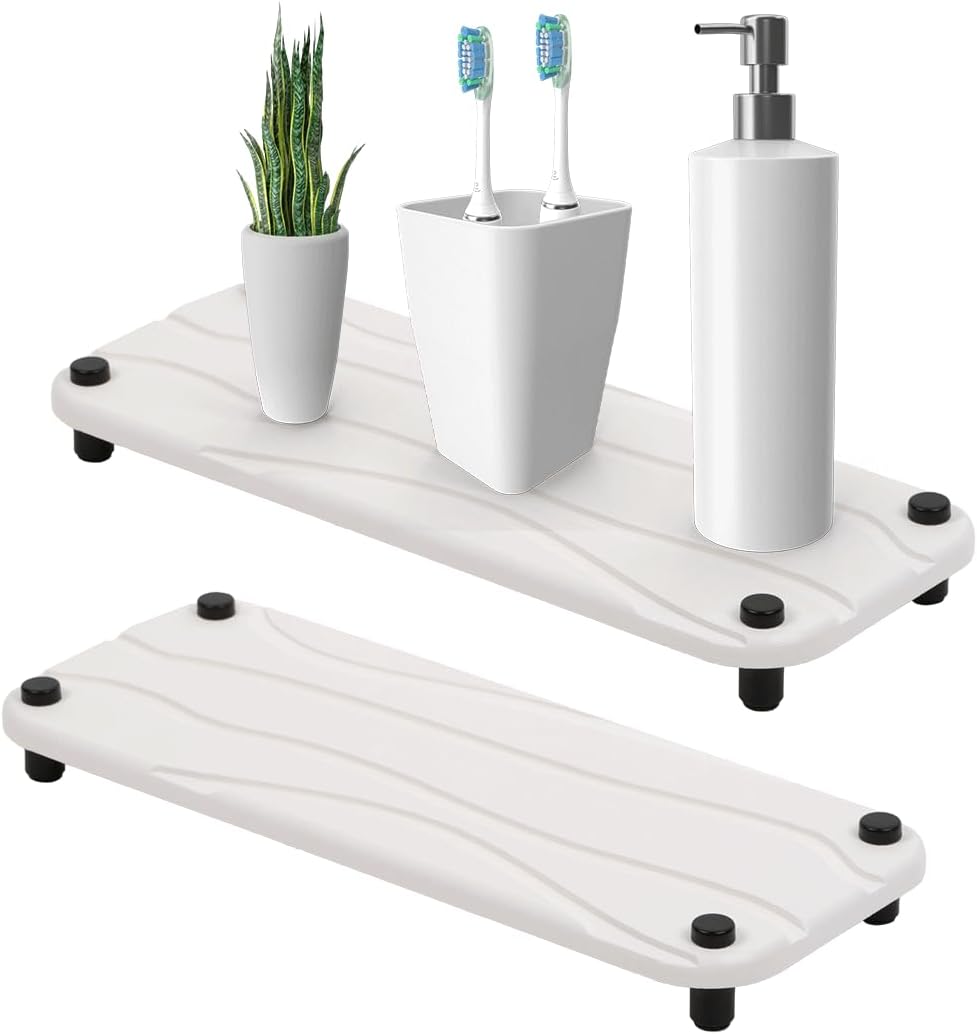 Stone Drying Tray Set - Diatomite Kitchen Sink Organizer | Water-Absorbing Bathroom Mat (White)