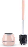 BOOMJOY Toilet Brush Set - Silicone Toilet Bowl Cleaner with Tweezers for Easy Bathroom Cleaning | Pink