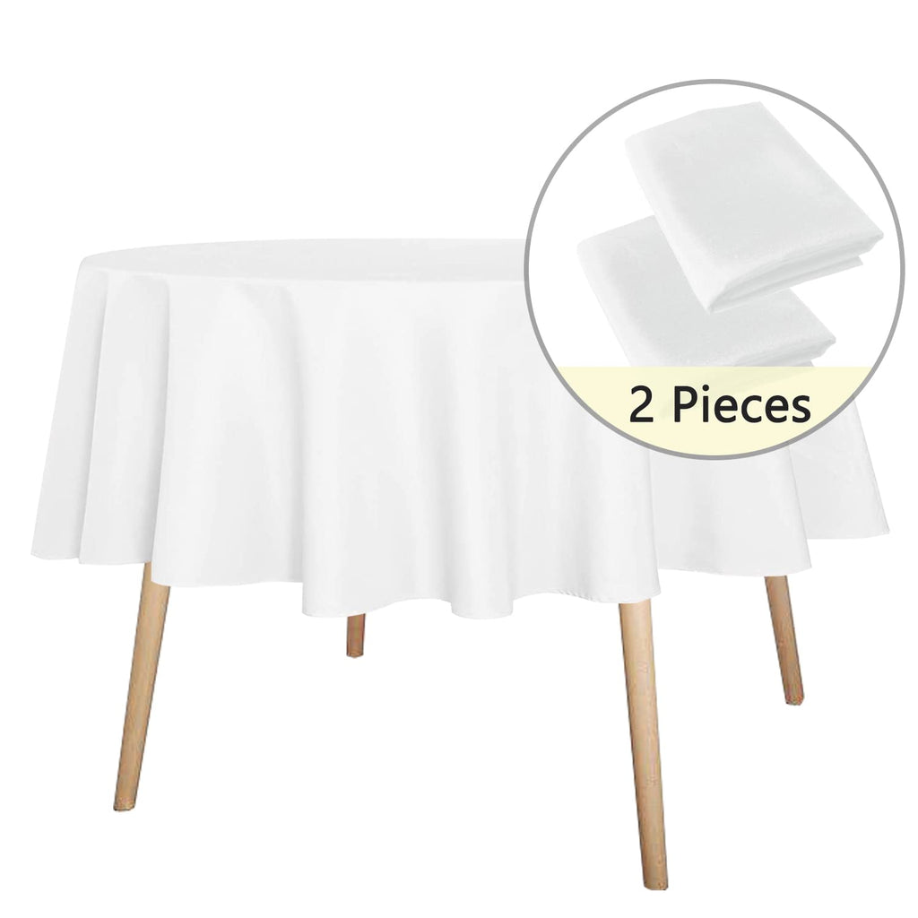 sancua 2 Pack Round Tablecloth 70 Inch White, Stain and Wrinkle Resistant Table Cloth - Washable Polyester Table Cover for Dining Tables, Buffet Parties and Camping