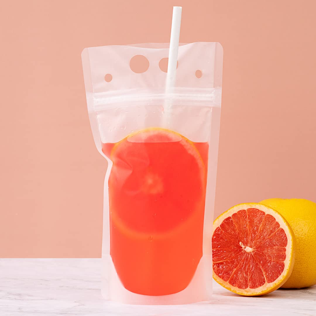 Restaurantware Bag Tek 5.1 X 1.6 Inch Drink Pouches 100 Double Zipper Juice Pouches - Hand-Held Straw Storage Translucent Plastic Drink Bags Heavy Duty Tamper-Evident