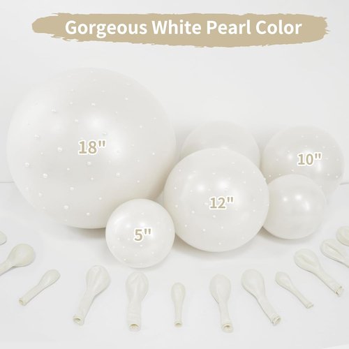 Double Stuffed Pearl White Balloons - 116 Pcs Arch Garland Kit for Weddings & Showers | 5/10/12/18 Inch