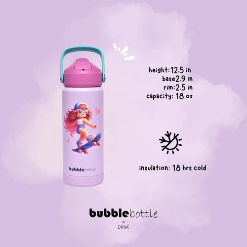 DRNK Bubblebottle - 18oz Insulated Stainless Steel Water Bottle with Straw & Wide Mouth | Leak-Proof Kids Sports Bottle