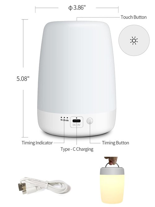 YYDSKIT Night Light for Kids & Nursery - Rechargeable Touch Lamp, Portable Nursing Lamp with Soft & Warm Light for Newborn, 3 Timers, Up to 200H