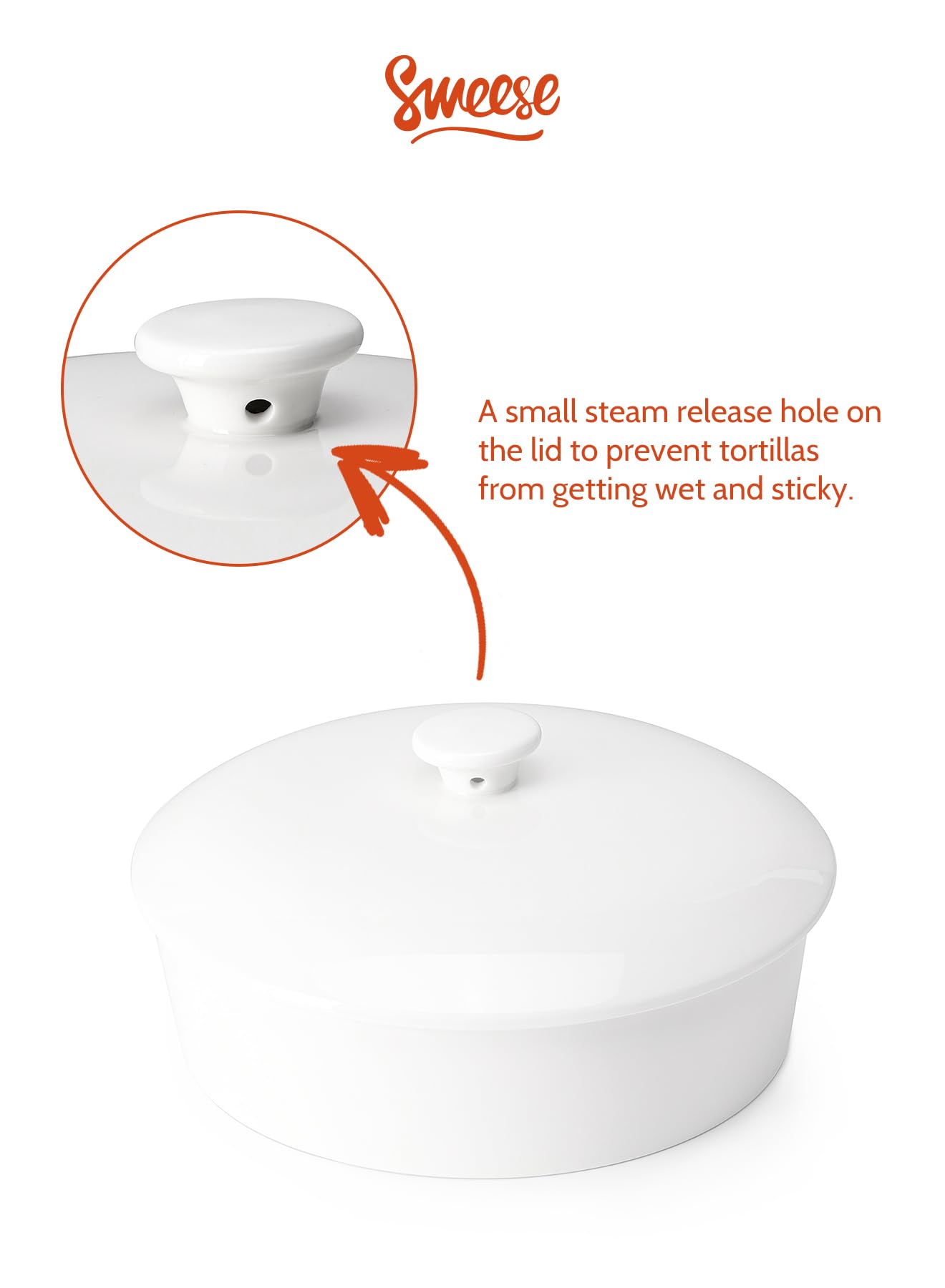 Sweese Ceramic Tortilla Warmer - Holds 12 Tortillas, Microwave & Oven Compatible, Elegant White Tortilla Holder with Lid for Taco Nights, Pancakes, Waffles - Durable & Easy to Clean