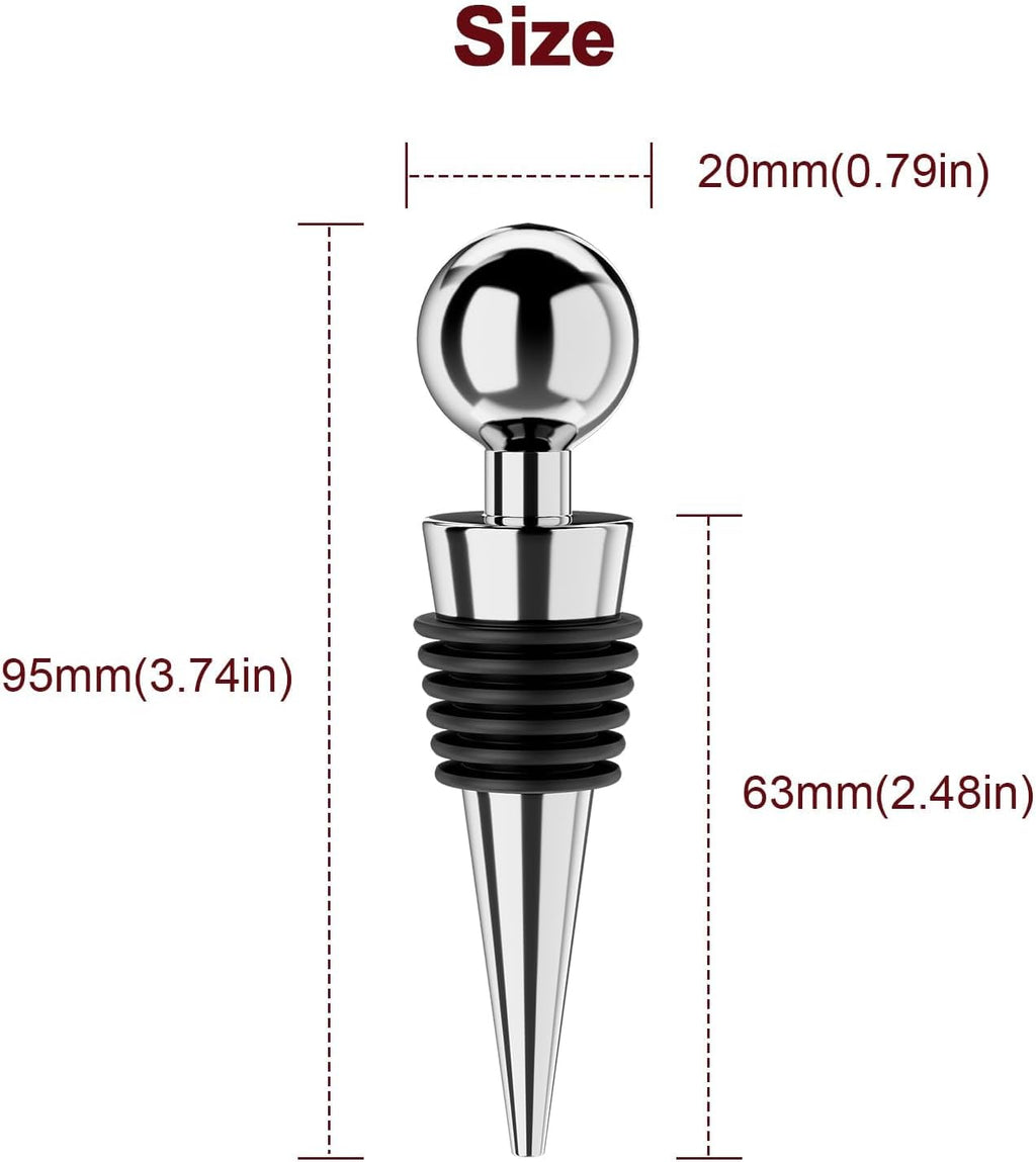 Wine Stoppers for Wine Bottles 6Pcs Vacuum Wine Bottle Stopper with Silicone Reusable Wine Corks, Leak proof Keep Fresh Suitable for Standard (Silver, 6 Pack)