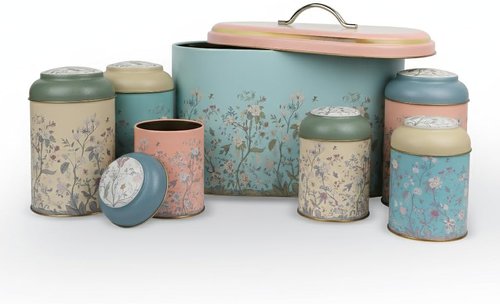 Maria Roma 7-Piece Kitchen Canister Set - Vintage Bread Box, Sugar, Coffee & Tea Containers