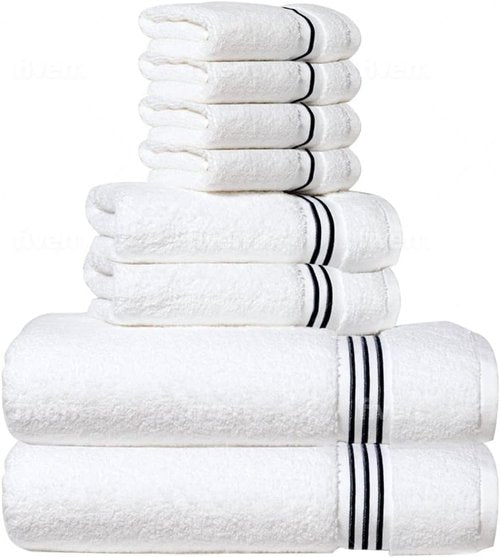 8-Piece Premium Towel Set, 2 Bath Towels, 2 Hand Towels, and 4 Wash Cloths, 100% Ring Spun Cotton Highly Absorbent Towels for Bathroom, Gym, Hotel, and Spa