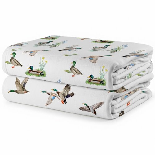 2 Pack Mallard Duck Muslin Swaddle Blankets 70% Bamboo 30% Cotton Breathable Receiving Blankets Gender Neutral Newborn Essentials for Baby Boy or Girl Soft and Large 47 x 47 Inches (Mallard Duck)