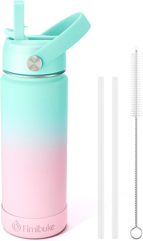 Fimibuke Insulated Kids Water Bottle - 18oz BPA-Free Stainless Steel Tumbler with Straw | Leak-Proof Design in Bubble Gum
